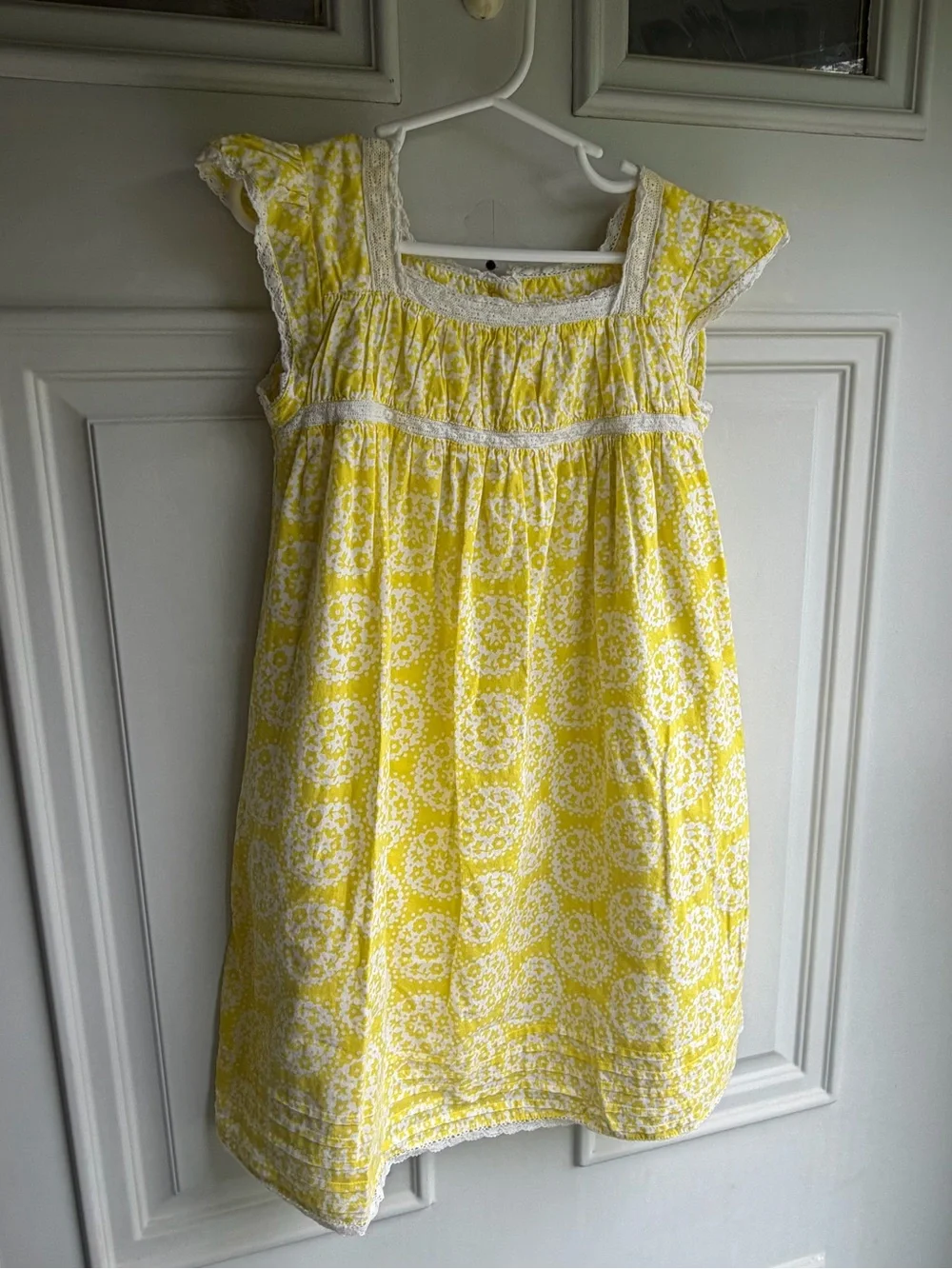 Mini Boden Yellow and White Floral Lace-Trim Dress